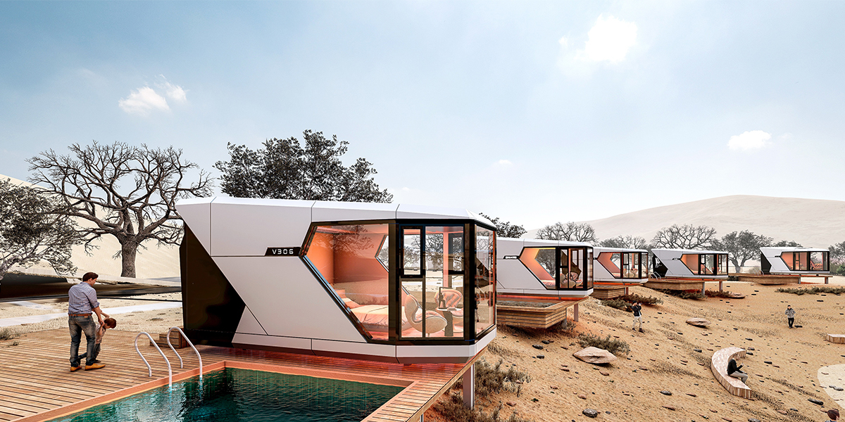 Prefab capsule house foundation setup