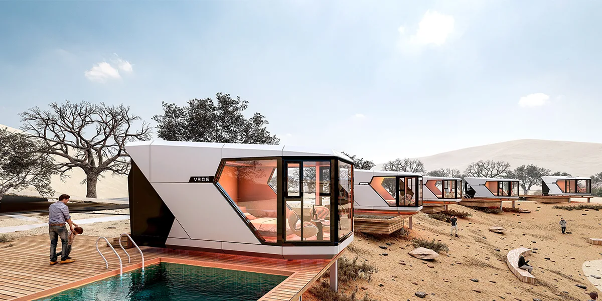 Instalación de los cimientos de una casa cápsula prefabricada