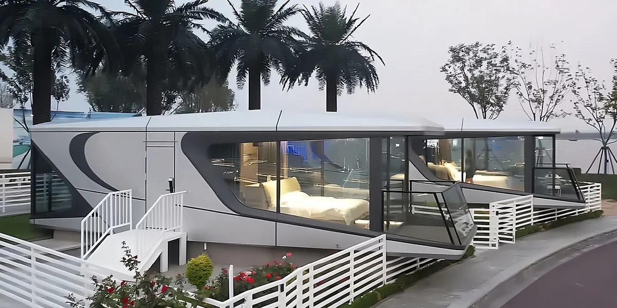 Wohnen in einem Fertighaus in einer Raumkapsel