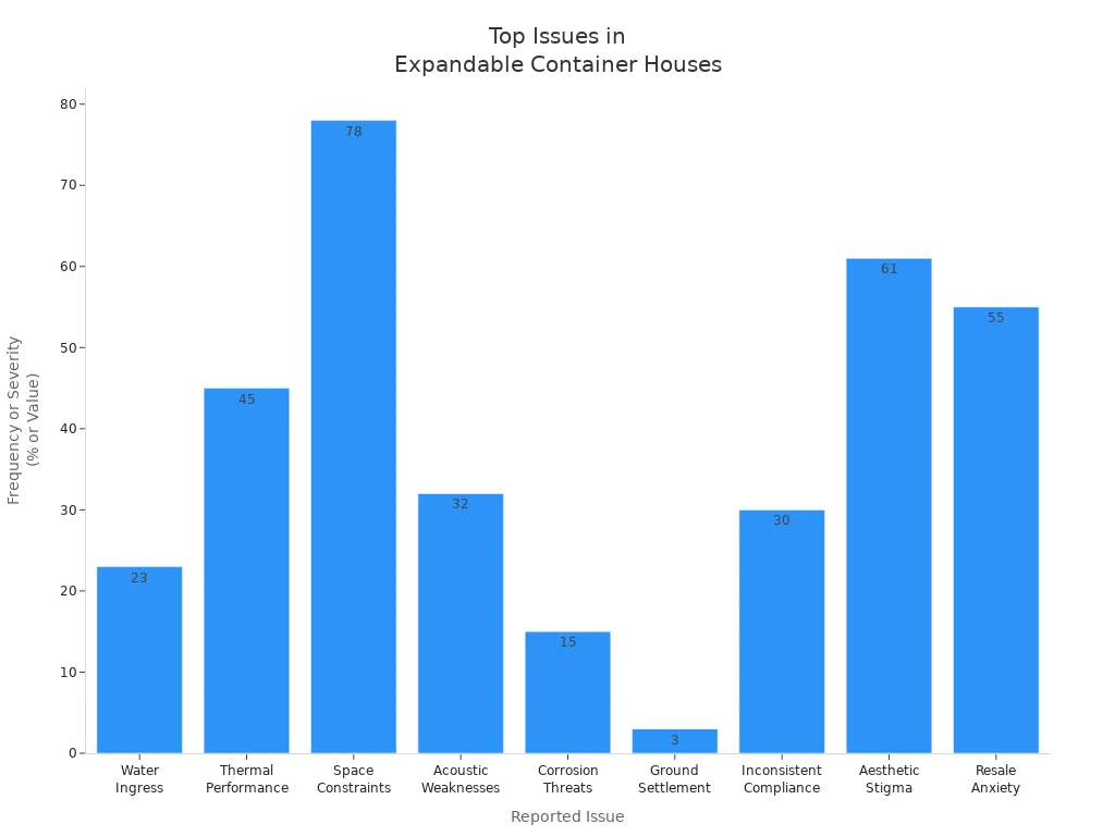 Bar chart showing most frequent issues with expandable container houses