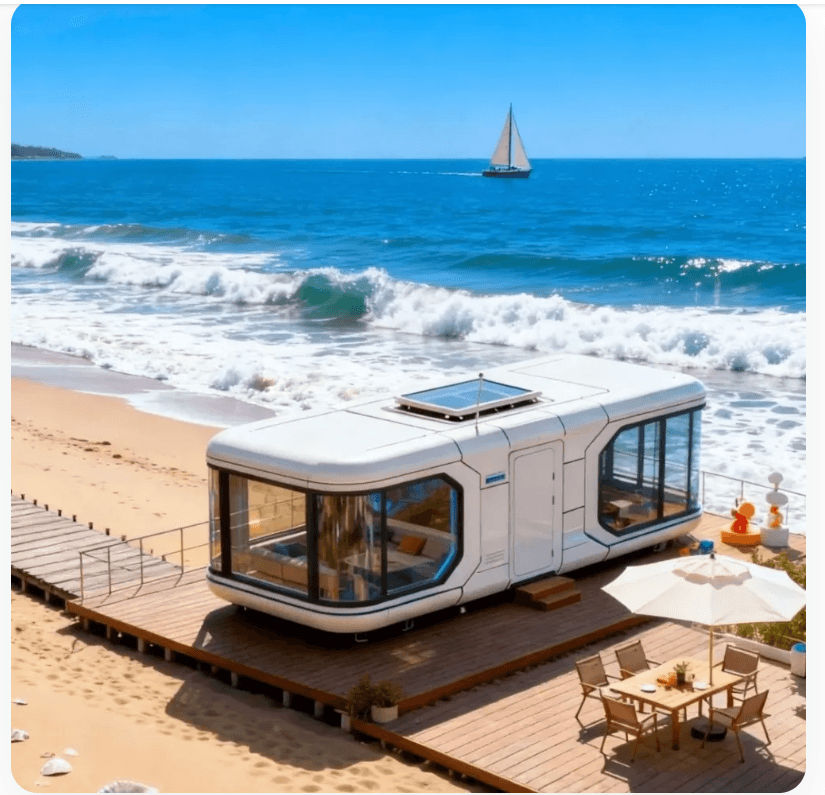 Capsule House beside a beach